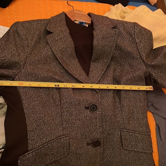 Liz Claiborne NWT sparkly gold thread/brown holiday blazer w patches szM - Picture 6 of 7